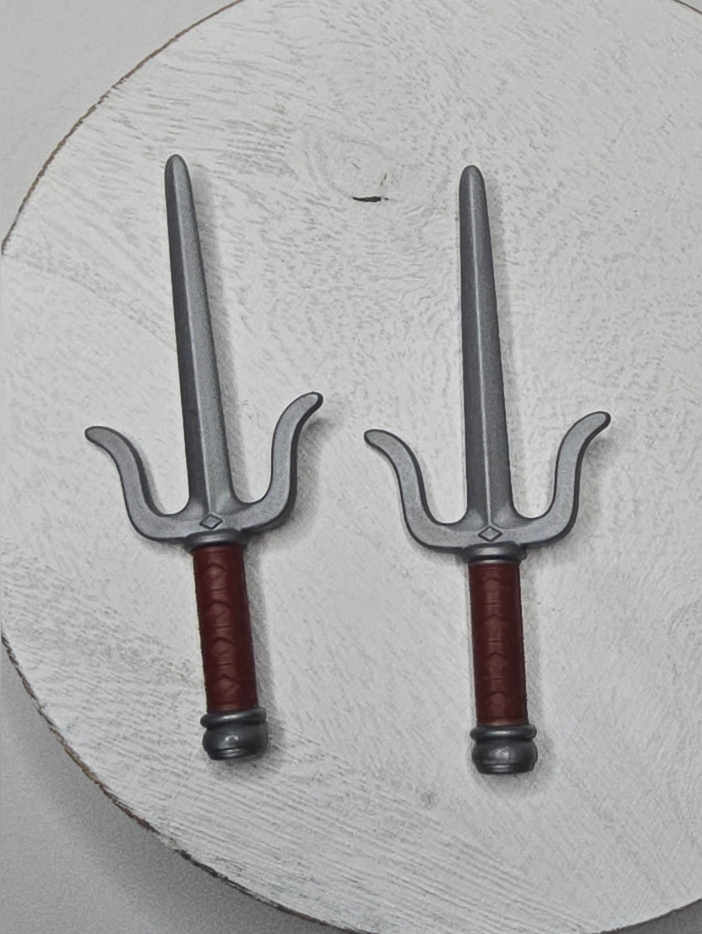 Small Silver Toy Sais with Brown Grips - 2 Piece Set [ Read Details ]